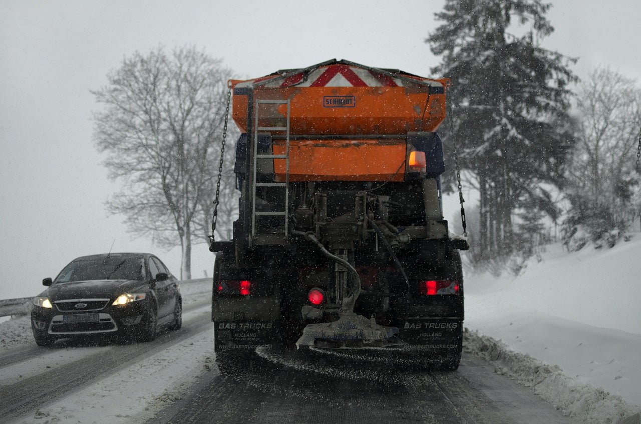 large salting truck reliably on the road